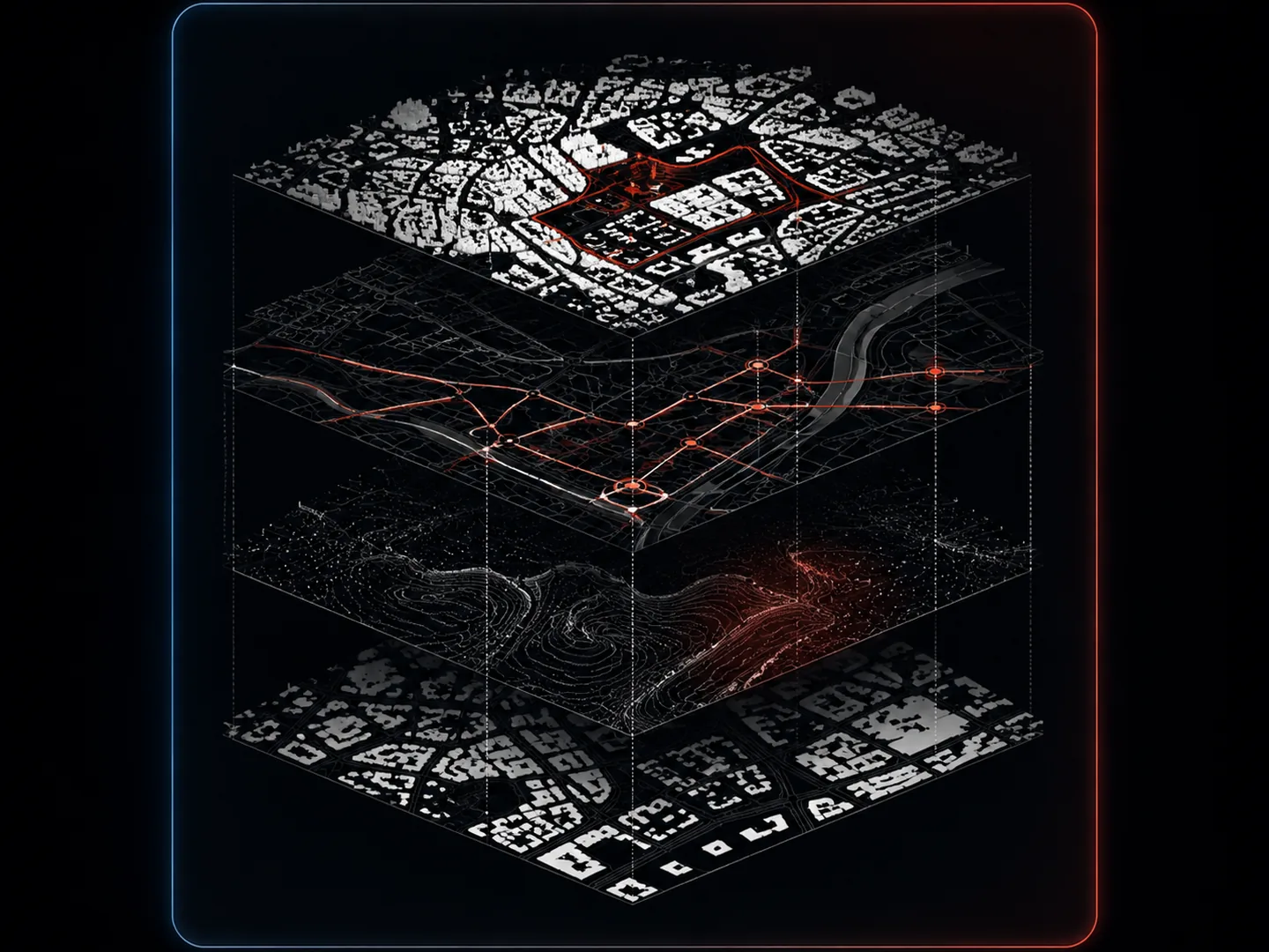 Layered axonometric of the site analysis